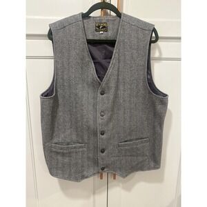 Wyoming Traders Mens Gray Herringbone 100% Wool Western Vest Size Large L